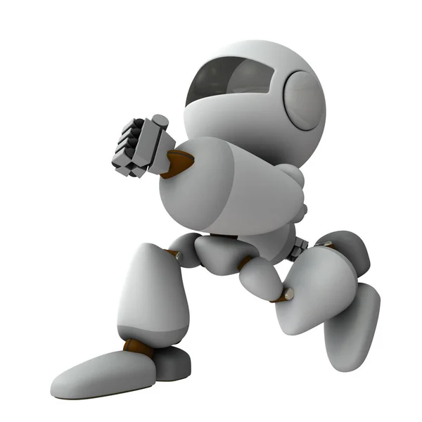 Robot Sneaks Away Walk Quietly Noticed White Background Rendering — Stock Photo, Image