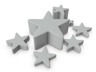 Birçok yıldız olasılığı temsil eder. Beyaz arka plan. 3B görüntüleme.