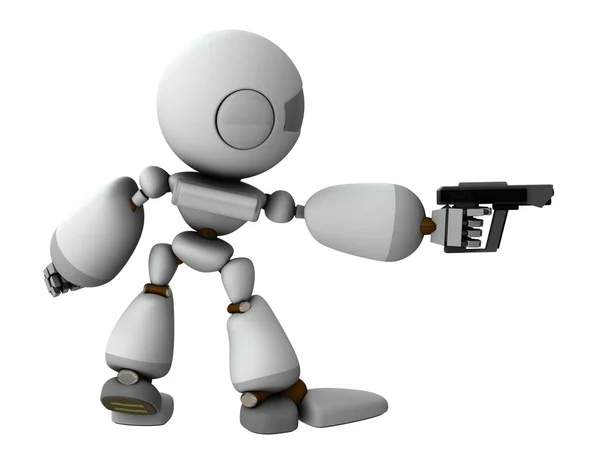 Robô Inteligência Artificial Com Uma Pistola Ameaça Adversário Fundo Branco — Fotografia de Stock