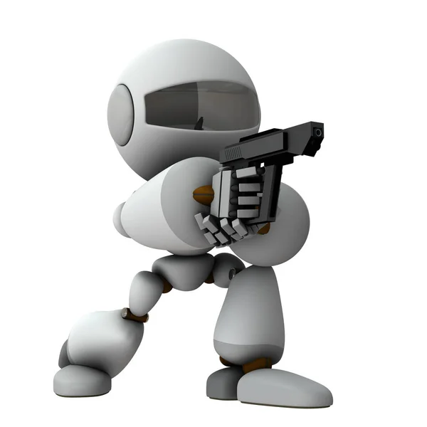 Robot Umělé Inteligence Který Stojí Kolenou Drží Pistoli Přesně Míří — Stock fotografie