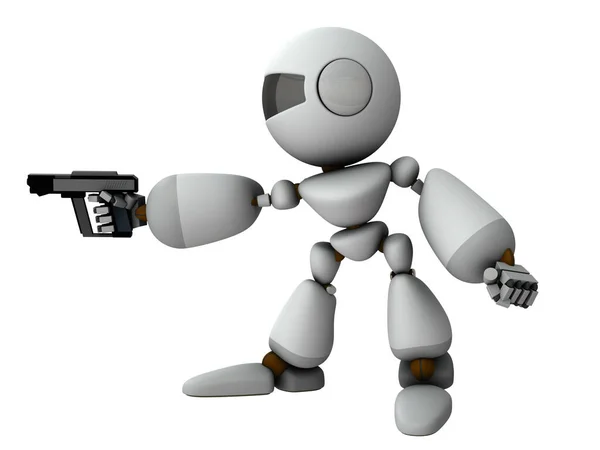 Robot Umělé Inteligence Pistolí Ruce Ohrožuje Protivníka Bílé Pozadí Vykreslování — Stock fotografie