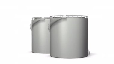 İki döner minyatür yağ tankı. 3 boyutlu görüntüleme. Döngü videosu. Alfa kanalıyla.