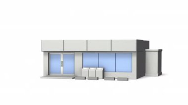 Dönen minyatür bir market. Alfa kanalında. 3B görüntüleme.