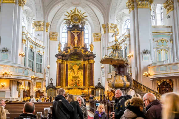Interiores Iglesia San Miguel Hamburgo Alemania Hito Ciudad Considera Una — Foto de Stock