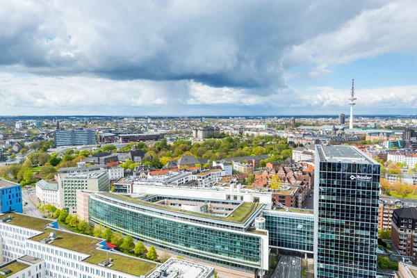 Luchtfoto Van Het Centrum Van Hamburg Duitsland Uitzicht Vanaf Klokkentoren — Stockfoto