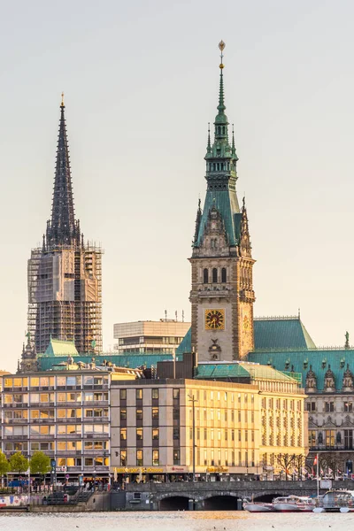 Bouw Van Het Stadhuis Van Hamburg Sint Nicolaaskerk Het Centrum — Stockfoto
