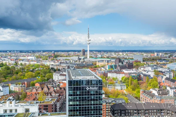 Luchtfoto Van Het Centrum Van Hamburg Duitsland Uitzicht Vanaf Klokkentoren — Stockfoto
