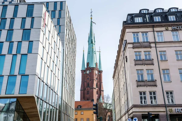 Klocktorn Kyrkan Saint Clare Eller Klara Kyrka Kyrka Centrala Stockholm — Stockfoto