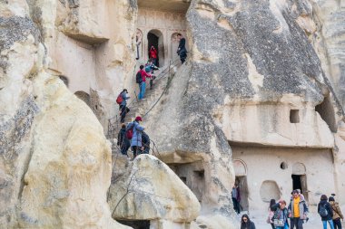 1984 yılından bu yana UNESCO Dünya Mirasları Listesi üyesi olan Goreme Açık Hava Müzesi 'nde özel jeolojik oluşum, Goreme, Kapadokya, Türkiye.