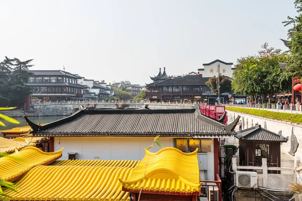 Wende Köprüsünden Manzara Çin Geleneksel Binaları Konfüçyüs Tapınağı Yakınlarındaki Qinhuai — Stok fotoğraf