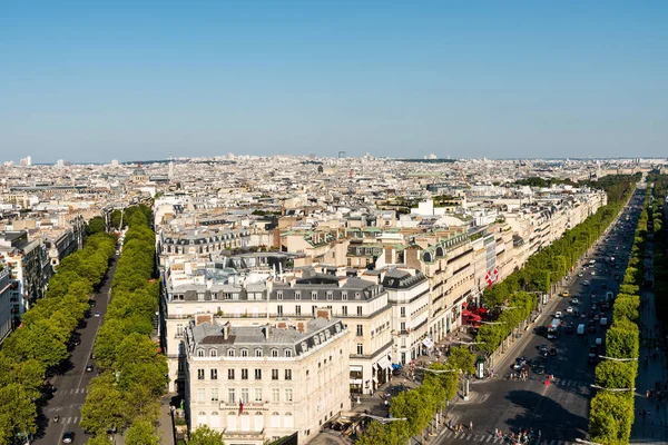 Вид Высоты Триумфальной Арки Проспект Елисейских Полей Париже Франция — стоковое фото