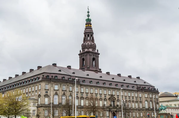 Christiansborg Palace, a palace and government building on the islet of Slotsholmen in central Copenhagen.