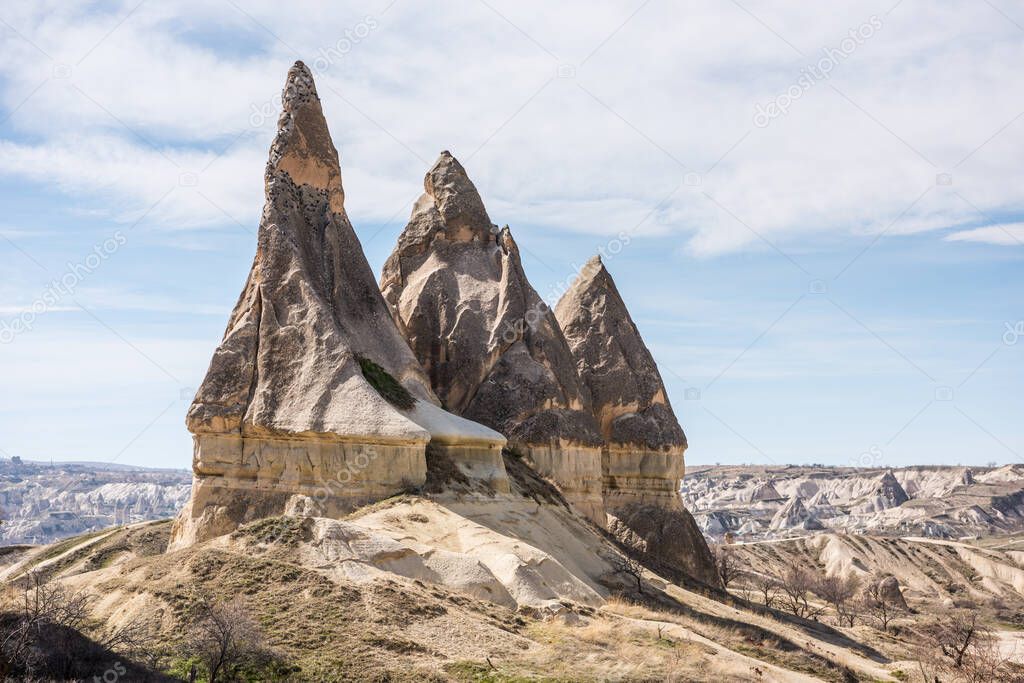 Spectacular karst Landform with limestones in the Goreme of Nevsehir, Cappadocia, Turkey.