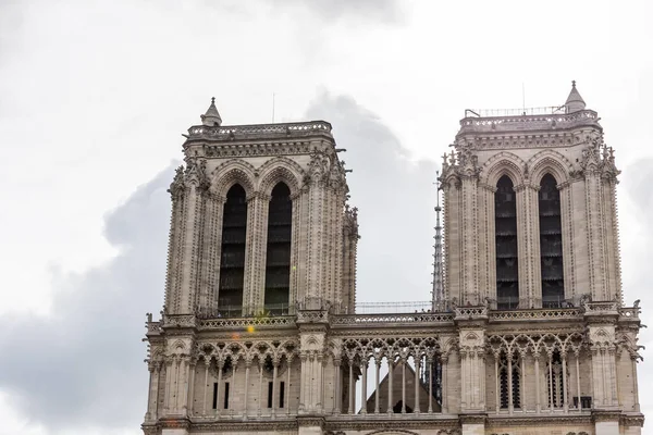 Tower Notre Dame Paris Big Fire Medieval Catholic Cathedral Ile — Stock Photo, Image