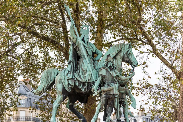 Statue Équestre Charlemagne Devant Notre Dame Paris Devant Grand Incendie — Photo