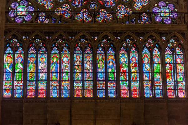 Notre Dame Paris Ikkunan Lasimaalaukset Ennen Suurta Tulipaloa Keskiaikainen Katolinen — kuvapankkivalokuva