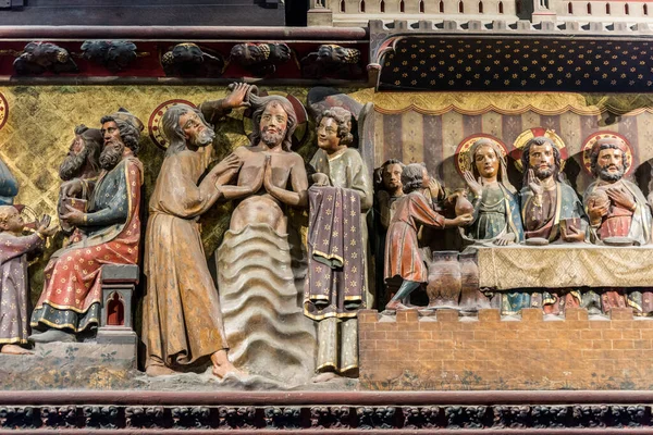 Estátua Religiosa Dentro Notre Dame Paris Antes Grande Incêndio Uma — Fotografia de Stock