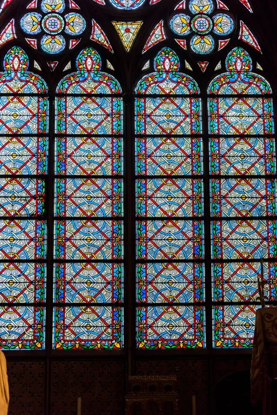 Notre Dame Paris Ikkunan Lasimaalaukset Ennen Suurta Tulipaloa Keskiaikainen Katolinen — kuvapankkivalokuva