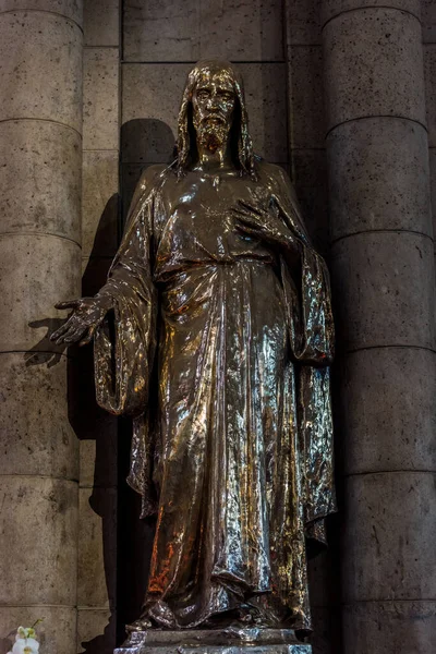 Uma Estátua Jesus Cristo Dentro Basílica Sagrado Coeur Desenhada Por — Fotografia de Stock