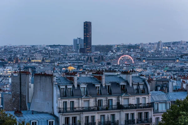 Vista Aérea Cidade Velha Paris Noite Vista Basílica Sagrado Coração — Fotografia de Stock