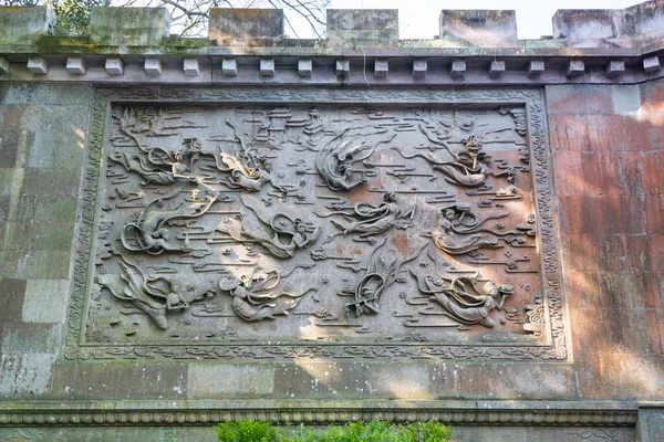 Bas Relief Déesse Sur Mur Temple Mont Luojia Qui Trouve — Photo