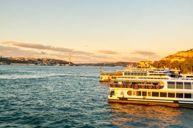 Avrupa ile Asya arasındaki kıta sınırının bir parçası olan İstanbul Boğazı 'nı geçen bir yolcu gemisi,