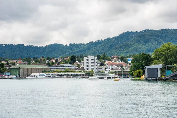 Bellissimi Edifici Sulle Colline Sulle Rive Del Lago Zurigo Svizzera — Foto Stock