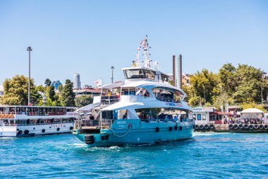 Avrupa ile Asya arasındaki kıta sınırının bir parçası olan Türkiye 'nin İstanbul Boğazı' nda seyahat eden bir turist gemisi görülüyor.