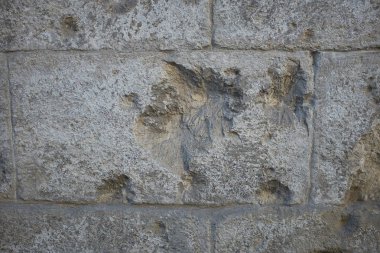 Eski bir taş duvarda kurşun delikleri.