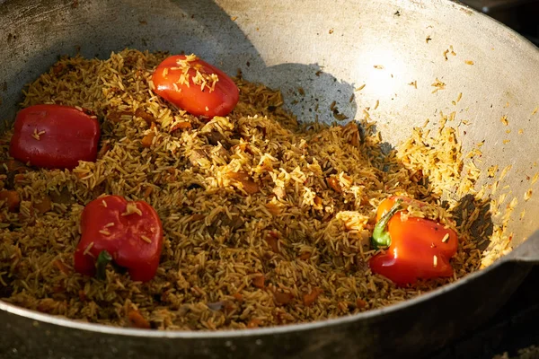 Cooked pilaf in a large bowl — Stock Photo, Image