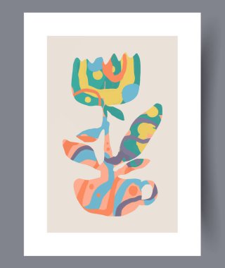 Cesur renkler ve dinamik şekillerle izleyicilerin ilgisini çeken canlı, soyut bir çiçek çizimi