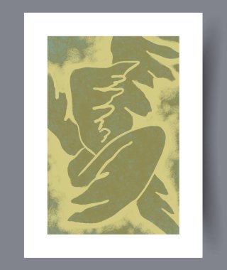 Yumuşak, dokulu bir arka plana karşı yeşil şekiller akışını güzel bir şekilde sergileyen sakin ve soyut bir sanat eseri.