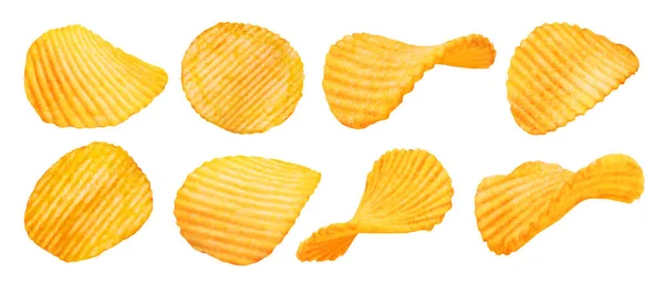 Potatisräfflade chips isolerade på vit botten. Samling. Ligger. — Stockfoto