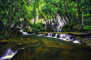 Pha Tat Şelalesi, Kanchanaburi 'nin doğal cazibelerinden biridir. Ağaçlar ve su güzel kayaların arasından akıyor..