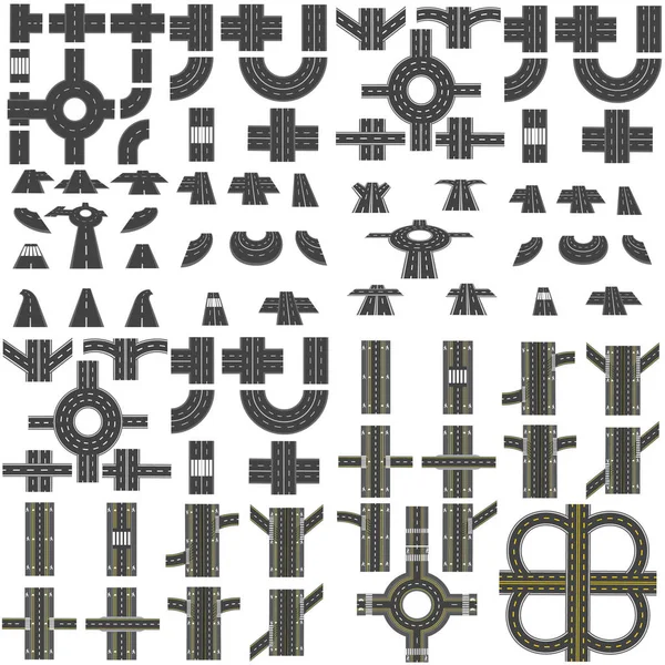Un conjunto de tramos de carretera, intercambios circulares, varias intersecciones. Vista superior y perspectiva. ilustración — Archivo Imágenes Vectoriales