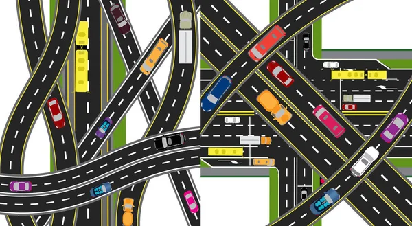 Dos Concentradores Transporte Abstractos Multinivel Las Intersecciones Varias Carreteras Transporte — Vector de stock