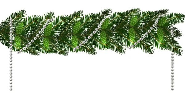 Noël. Décorations du Nouvel An sous forme de lambrequins avec des cônes et des perles. branches d'arbre vert sur un fond blanc. illustration — Image vectorielle