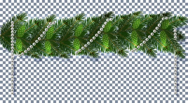 Navidad. Decoraciones de Año Nuevo en forma de lambrequines con conos y perlas. ramas de árbol verde sobre un fondo transparente. ilustración — Vector de stock