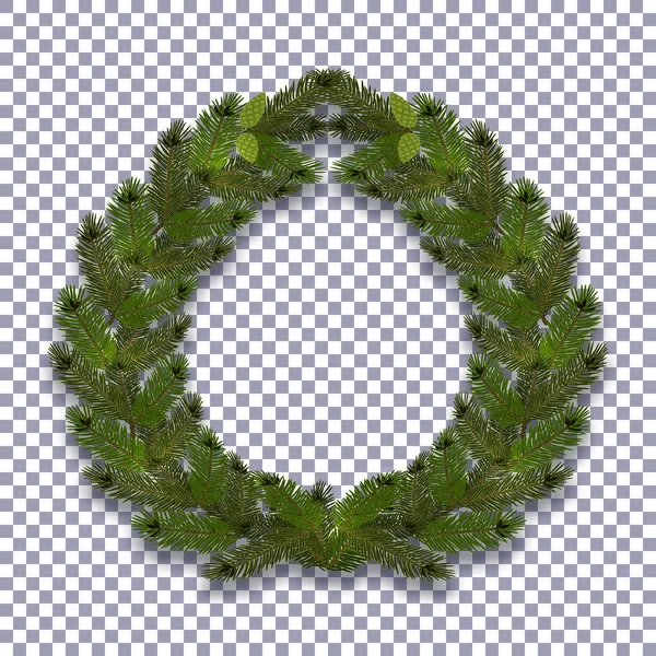 Jul, nyår. Gröna grenen av Gran i form av en jul krans med skugga. i bakgrunden genomskinlig. illustration — Stock vektor