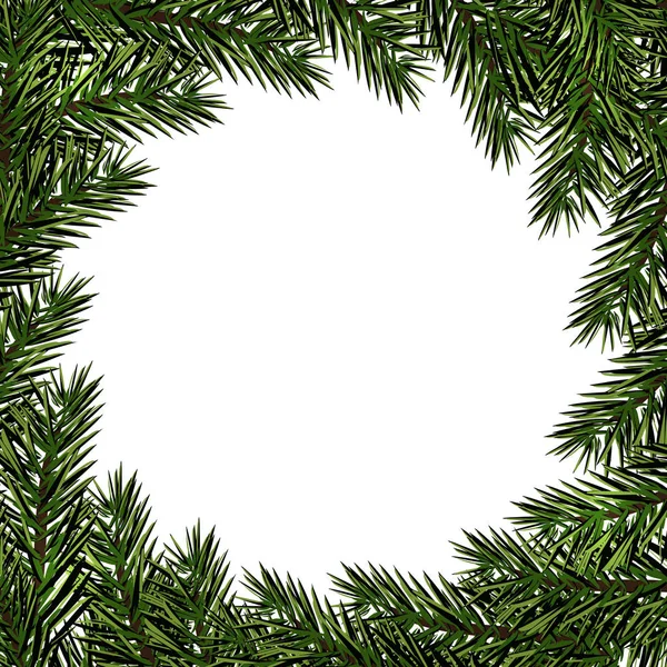 Nový rok. Vánoce. Pohlednice s vzorem vánočních stromků. Místo pro reklamu, oznámení. Zelené větvičky stromů jedle v kruhu. ilustrace — Stockový vektor