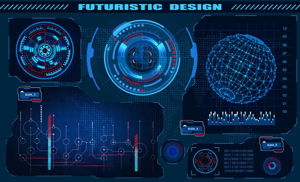 Design futuristico dell'hud dell'interfaccia grafica, elementi infografici, ologramma del globo. Tema e scienza, il tema dell'analisi. illustrazione — Vettoriale Stock