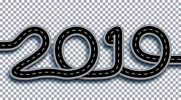 2019 yeni yıl. Yolun bir yazıt stilize edilmiştir. Şeffaf arka plan ile gölge izole. İllüstrasyon