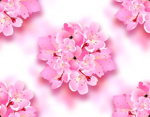 Flores decorativas de sakura, Cherry Blossoms buquê com sombra. Sem emenda. Pode ser usado para cartões, convites, cartazes. Ilustração —  Vetores de Stock