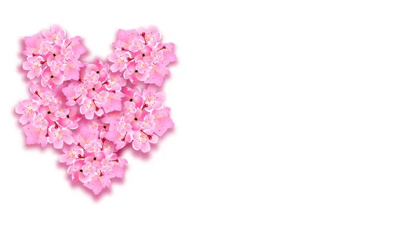 Il giorno di S. Valentino. Fiori di sakura decorativi, un mazzo nella forma di un cuore, elementi di design. Può essere utilizzato per carte, inviti, manifesti, design di stampa. illustrazione — Vettoriale Stock