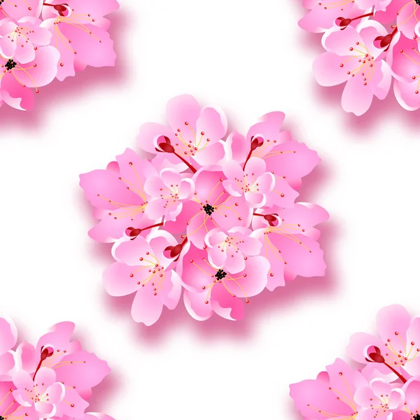Fleurs sakura décoratives, bouquet, éléments de design avec ombre. Sans couture. Peut être utilisé pour les cartes, les invitations, les affiches. illustration — Image vectorielle