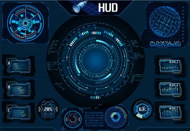 Hud uydu ui. Navigatör, Kamera. İnfografik öğeler. Teknoloji - İllüstrasyon