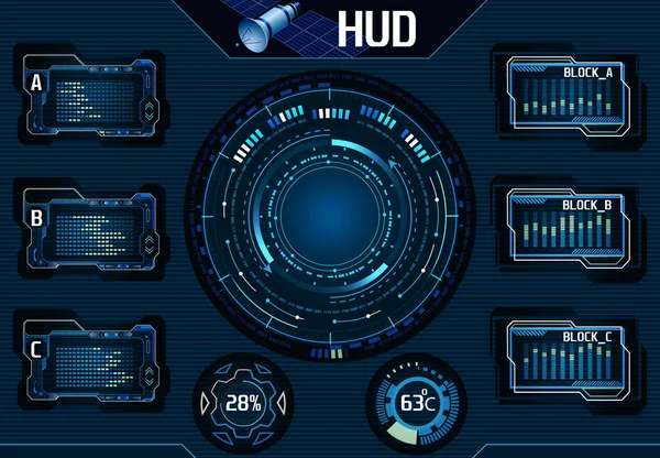 Satélite HUD UI elementos infográficos. Interface Gráfica de Tecnologia - Ilustração — Vetor de Stock