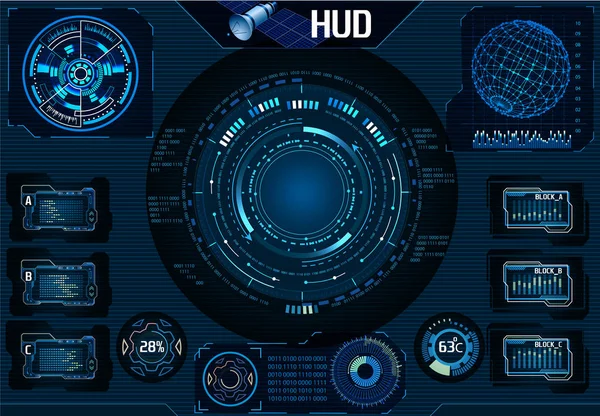 Interface utilisateur satellite HUD. Navigateur, caméra. Éléments d'infographie. Technologie - Illustration — Image vectorielle