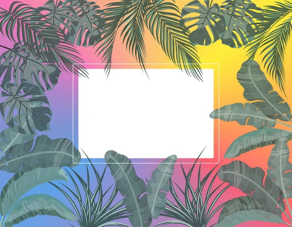 Le foglie delle palme tropicali in colori pastello in cerchio. Monstera, agave, banana. Luogo per la pubblicità, annunci. illustrazione — Vettoriale Stock