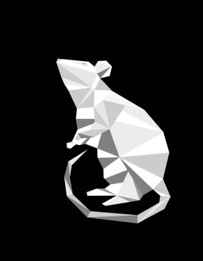Çin Takvimi'nde Beyaz Sıçan 2020 Yılı. Kağıttan yapılmış origami beyaz fare. Illüstrasyon